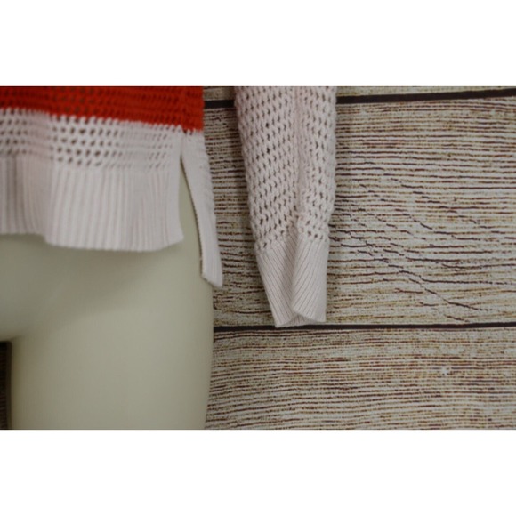 Old Navy Womens Crew Neck Striped Cable Knit Sweater Size Small Orange Ivory - Picture 3 of 6